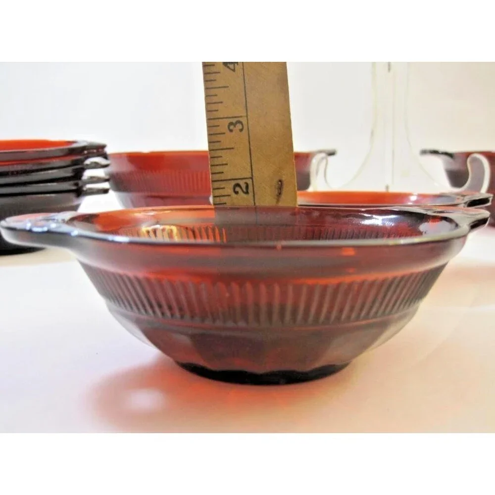 Vintage Anchor Hocking Coronation Royal Ruby Red Serving Berry Bowl 6pc Set